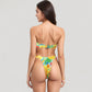 Strapless Bandeau Bikini Top with Front Knot Detail and Vibrant Retro Floral Print