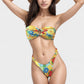 Strapless Bandeau Bikini Top with Front Knot Detail and Vibrant Retro Floral Print