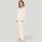 Heart Embroidered Pajama Set with Long Sleeve Button-Up Top and Matching Full-Length Lounge Pants
