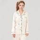 Heart Embroidered Pajama Set with Long Sleeve Button-Up Top and Matching Full-Length Lounge Pants
