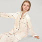 Heart Embroidered Pajama Set with Long Sleeve Button-Up Top and Matching Full-Length Lounge Pants