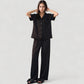 Short Sleeve Button-Down Striped Pajama Top with Matching Wide Leg Pants Sleepwear Set