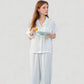 Short Sleeve Button-Down Striped Pajama Top with Matching Wide Leg Pants Sleepwear Set