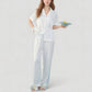 Short Sleeve Button-Down Striped Pajama Top with Matching Wide Leg Pants Sleepwear Set