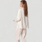 Long Sleeve Button-Down Satin Pajama Top with Ruffle Collar and Wide Leg Pants Sleepwear Set