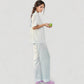 Short Sleeve Button-Down Satin Pajama Set with Allover Mini Dot Print and Wide Leg Pants