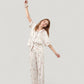 Cartoon Bunny Print Pajama Set with Short Sleeve Button-Up Top and Wide Leg Lounge Pants