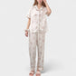 Cartoon Bunny Print Pajama Set with Short Sleeve Button-Up Top and Wide Leg Lounge Pants