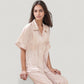 Striped Pajama Set with Embroidered Bunny Detail Short Sleeve Button-Up Top and Full-Length Pants