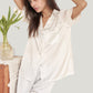 Satin Pajama Set with Lace Trim Short Sleeve Button Top and Elastic Waist Shorts
