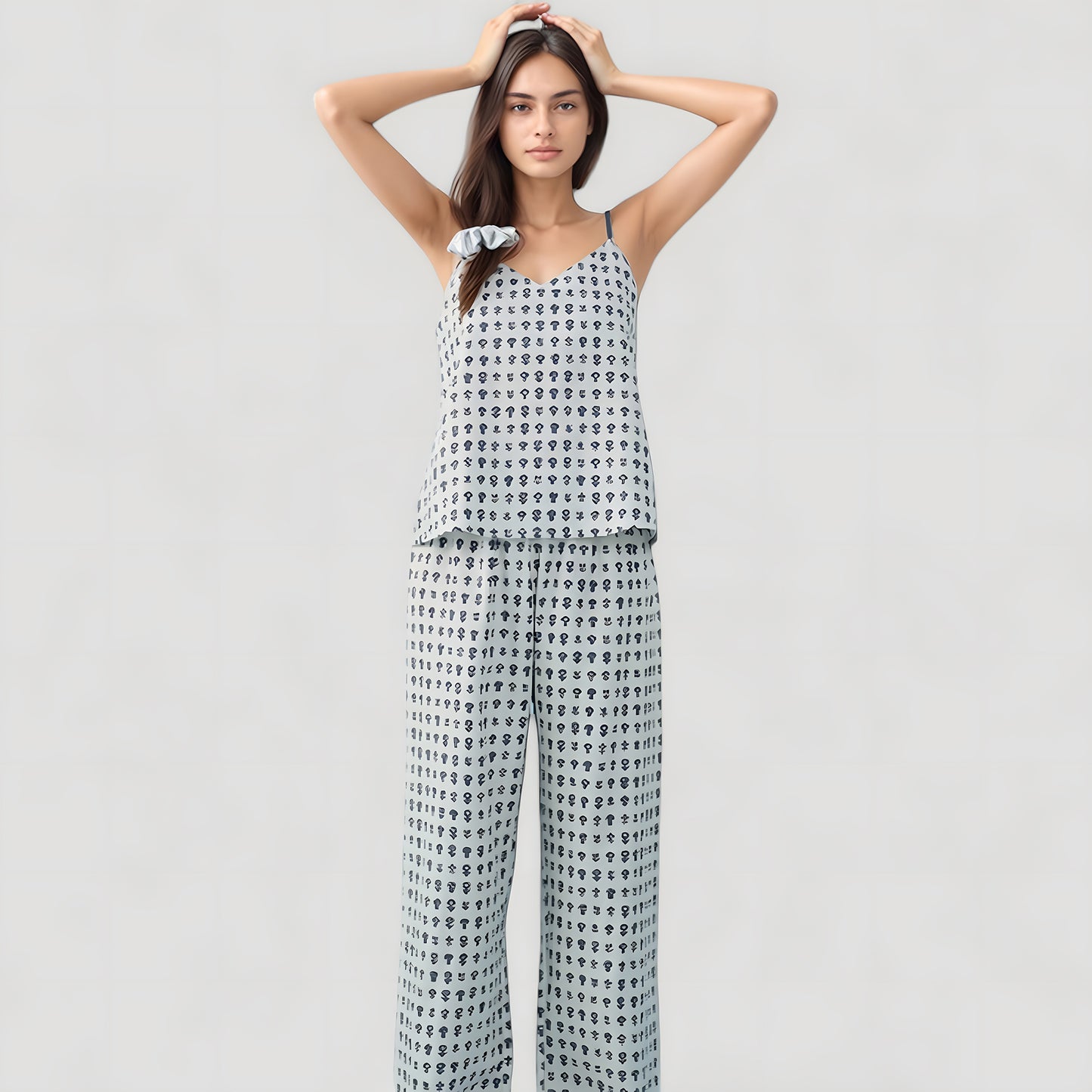 Cami Strap Pajama Set with Allover Floral Print and Relaxed Wide Leg Pants