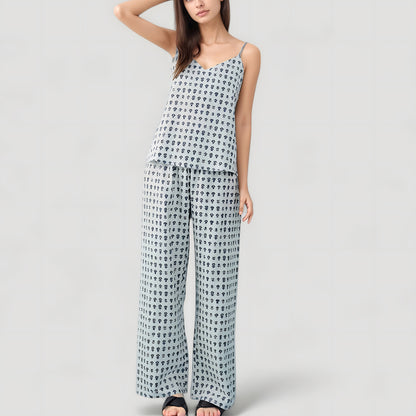 Cami Strap Pajama Set with Allover Floral Print and Relaxed Wide Leg Pants