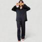 Long Sleeve Button Up Pajama Set with Satin Leopard Texture and Relaxed Fit Pants