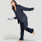 Long Sleeve Button Up Pajama Set with Satin Leopard Texture and Relaxed Fit Pants