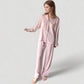 Long Sleeve Button Up Pajama Set with Satin Leopard Texture and Relaxed Fit Pants