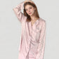 Long Sleeve Button Up Pajama Set with Satin Leopard Texture and Relaxed Fit Pants
