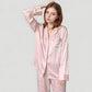 Long Sleeve Button Up Pajama Set with Satin Leopard Texture and Relaxed Fit Pants