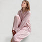 Long Sleeve Button Up Pajama Set with Satin Leopard Texture and Relaxed Fit Pants