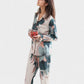 Floral Print Satin Pajama Set Long Sleeve Button-Up Top with Contrast Piping and Matching Lounge Pants