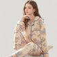 Floral Print Satin Pajama Set Long Sleeve Button-Up Top with Contrast Piping and Matching Lounge Pants