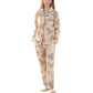 Floral Print Satin Pajama Set Long Sleeve Button-Up Top with Contrast Piping and Matching Lounge Pants