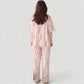 Short Sleeve Watercolor Print Satin Pajama Set with Button Up Top and Wide Leg Pants
