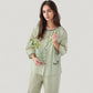 Floral Print Pajama Set with Round Neck Button Front Top and Relaxed Fit Full-Length Lounge Pants