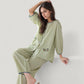 Floral Print Pajama Set with Round Neck Button Front Top and Relaxed Fit Full-Length Lounge Pants