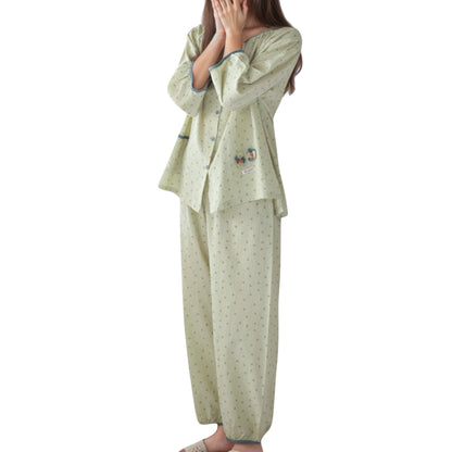 Floral Print Pajama Set with Round Neck Button Front Top and Relaxed Fit Full-Length Lounge Pants