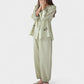 Floral Print Pajama Set with Round Neck Button Front Top and Relaxed Fit Full-Length Lounge Pants