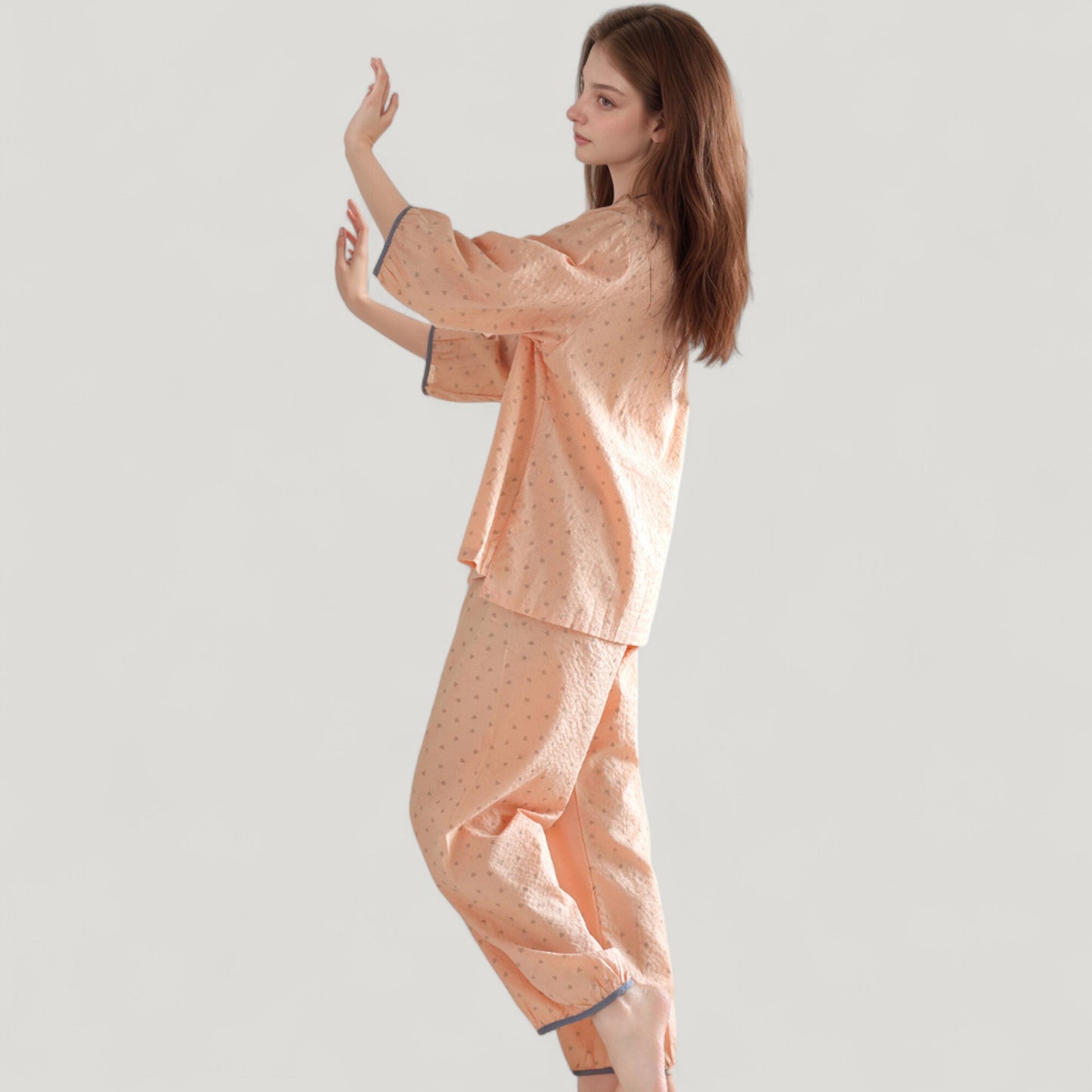 Floral Print Pajama Set with Round Neck Button Front Top and Relaxed Fit Full-Length Lounge Pants