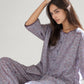 Floral Print Pajama Set with Round Neck Button Front Top and Relaxed Fit Full-Length Lounge Pants