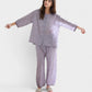 Floral Print Pajama Set with Round Neck Button Front Top and Relaxed Fit Full-Length Lounge Pants