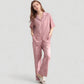 Satin Pajama Set with Short Sleeve Button-Up Top and Wide Leg Pants