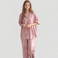 Satin Pajama Set with Short Sleeve Button-Up Top and Wide Leg Pants