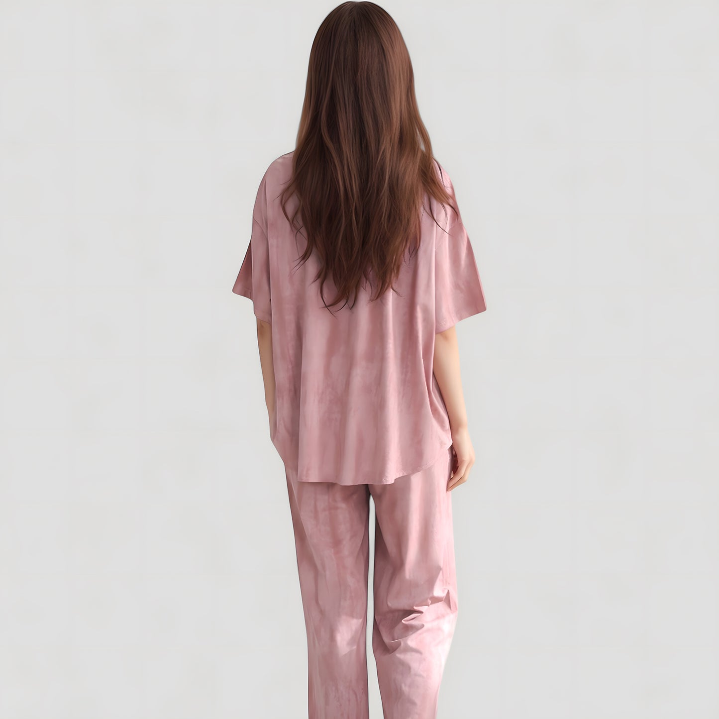 Satin Pajama Set with Short Sleeve Button-Up Top and Wide Leg Pants
