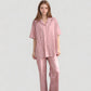 Satin Pajama Set with Short Sleeve Button-Up Top and Wide Leg Pants