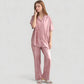 Satin Pajama Set with Short Sleeve Button-Up Top and Wide Leg Pants
