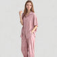 Satin Pajama Set with Short Sleeve Button-Up Top and Wide Leg Pants
