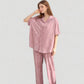 Satin Pajama Set with Short Sleeve Button-Up Top and Wide Leg Pants