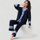 Colorblock Pajama Set with Contrast Trim Long Sleeve Button Top and Straight Leg Pants