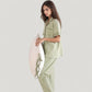 Solid Pajama Set with Contrast Stripe Trim Short Sleeve Top and Matching Lounge Pants