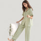 Solid Pajama Set with Contrast Stripe Trim Short Sleeve Top and Matching Lounge Pants