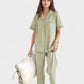 Solid Pajama Set with Contrast Stripe Trim Short Sleeve Top and Matching Lounge Pants