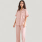Solid Pajama Set with Contrast Stripe Trim Short Sleeve Top and Matching Lounge Pants