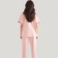 Solid Pajama Set with Contrast Stripe Trim Short Sleeve Top and Matching Lounge Pants