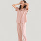Solid Pajama Set with Contrast Stripe Trim Short Sleeve Top and Matching Lounge Pants