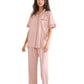 Solid Pajama Set with Contrast Stripe Trim Short Sleeve Top and Matching Lounge Pants