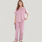 Solid Pajama Set with Contrast Stripe Trim Short Sleeve Top and Matching Lounge Pants