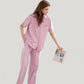 Solid Pajama Set with Contrast Stripe Trim Short Sleeve Top and Matching Lounge Pants